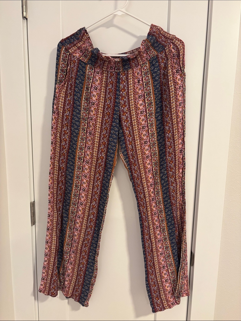 Boho Stripe Wide-Leg Pants in Navy, Burgundy & Cream
